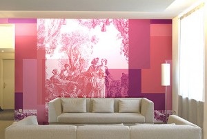 Historisches Motiv in Rosé als bedruckte Wandbespannung